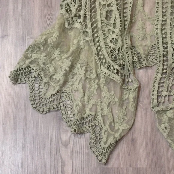 Ultra Flirt Mint Green Crochet Kimono Vest - Picture 4 of 6